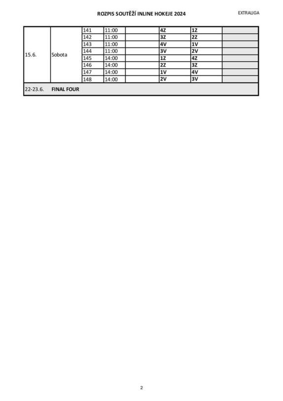 2024 - Rozpis zápasů in-line hokeje - detaily 2