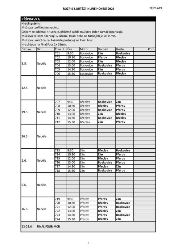 2024 - Rozpis zápasů in-line hokeje - detaily 3