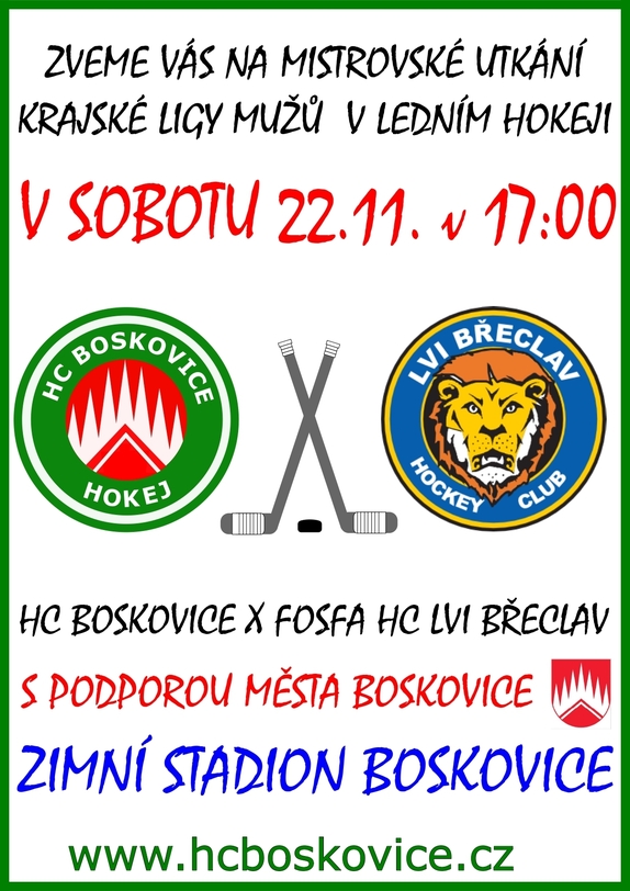 2025-11-22 HC Boskovice - Lvi Břeclav plakát