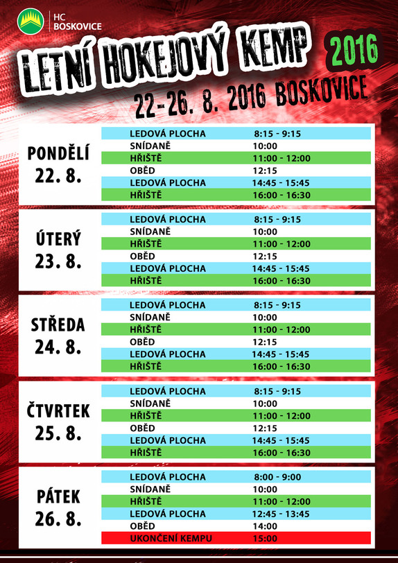 ROZPIS- LETNÍ HOKEJOVÝ KEMP 2016